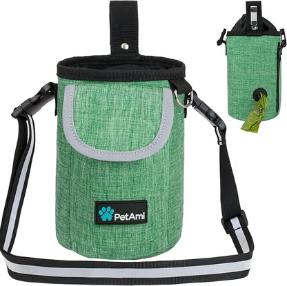 PetAmi Dog Treat Pouch, Large Pet Training Treat Pouch with Pocket, Dog Trainer Essentials Supply Holder with Poop Bag Dispenser, Training Bag for Kibbles Toys, 3 Ways to Wear (Green)