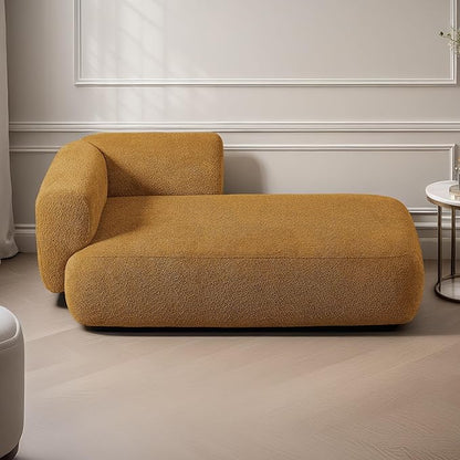 ZEKOKO Boucle Chaise Lounge Chair Indoor Comfy Fluffy Lounge Sofa Upholstered Chaise Lounge Modern Lounge Chair Indoor for Living Room Bedroom Office(Right Hand, Orange)
