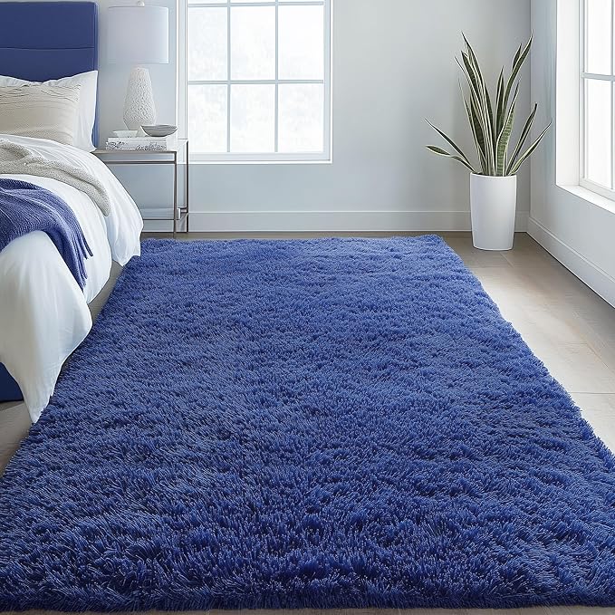 OLANLY 5x7 Machine Washable Large Area Rugs for Living Room, Bedroom, Soft Fluffy Shaggy Bedside Rug, Indoor Floor Carpet for Kids Girls and Boys, Dorms, Nursery, Home Decor Aesthetic, Navy Blue