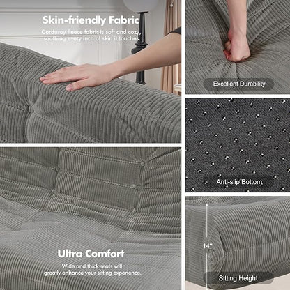 Bean Bag Chair,Giant Beanbag Chairs for Adults,Comfy Large Fireside Chair Lazy Sofa,Corduroy Bean Bag Lounger with Memory Foam Filled,Floor Sofa Couch for Living Room (Light Grey, Loveseat)