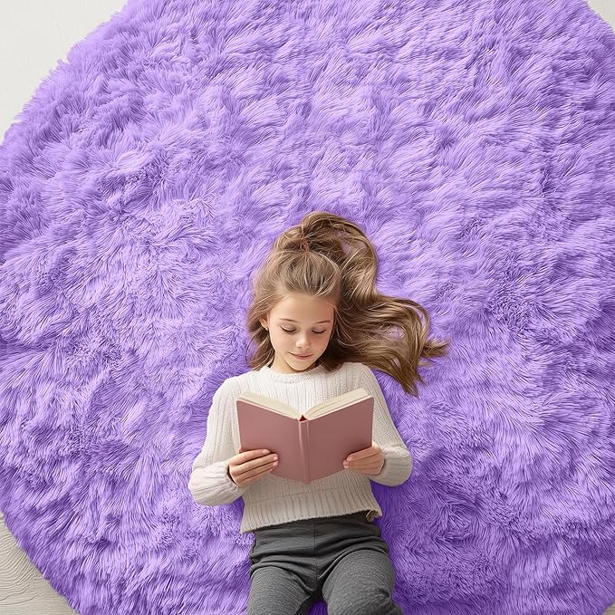 OLANLY Purple Round Rugs for Bedroom - Machine Washable, 6 ft Circle Area Rugs for Living Room, Soft and Fluffy Shaggy Carpet for Teen Girls and Boys, Nursery Rooms, Dorms, Home Decor Aesthetic