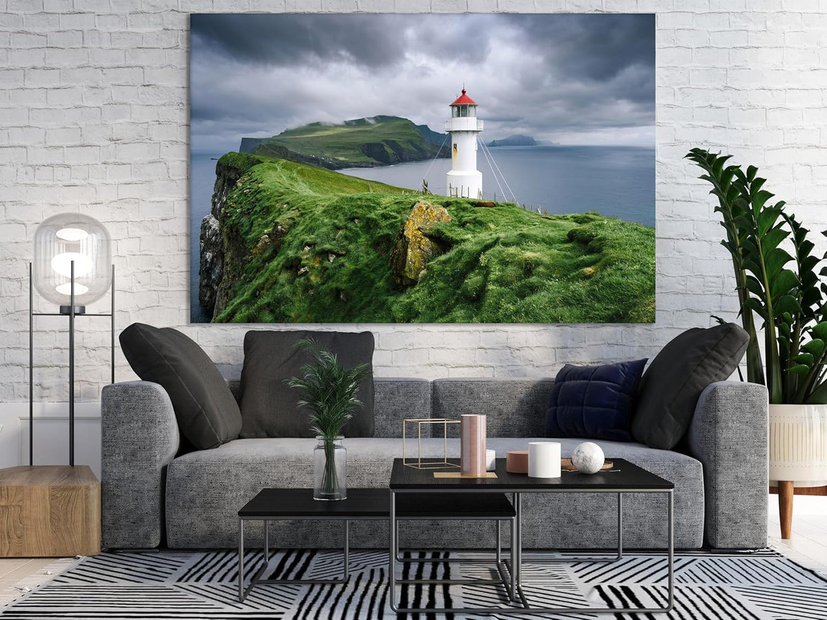 Nature Wall Art Prints - Ocean Forest Mountain Lake Canvas Landscapes - Small to Extra Large Living Room Bedroom Kitchen Bathroom Décor (Stormy Sky Lighthouse, 20L" x 30W")