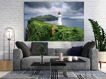 Nature Wall Art Prints - Ocean Forest Mountain Lake Canvas Landscapes - Small to Extra Large Living Room Bedroom Kitchen Bathroom Décor (Stormy Sky Lighthouse, 20L" x 30W")