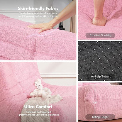 Bean Bag Chair Big Sofa Beanbag Chair for Adults Fireside Chair Bean Bag Lounger with Memory Foam Filled for Home,Apartment or Gaming Venue(Pink Teddy)