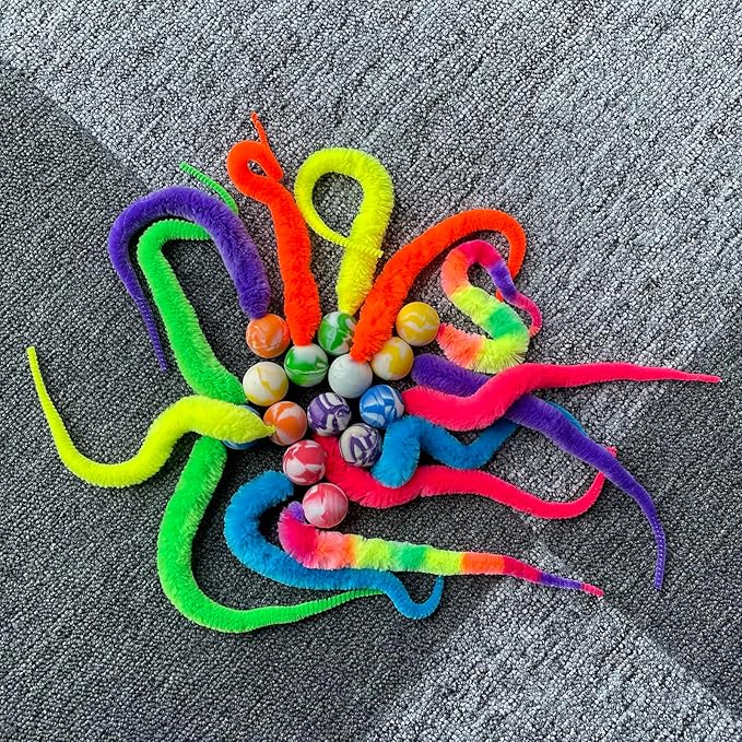 AcceLeah Cat Worm Toy Refills - Assorted Teaser Wand Toys with Bell (14 Pcs)