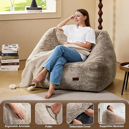 Hobestluk Bean Bag Chairs for Adults Giant Bean Bag Chair with Memory Foam Filling, Adult Beanbag for Bedroom, Living Room(Brown Two-Tone)