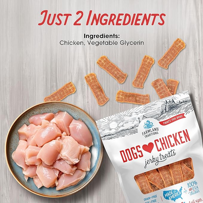 Farmland Traditions Dogs Love Chicken Jerky Dog Treats, Premium Two-Ingredient Dog Jerky with USA-Raised Chicken, 3-Pound Bag