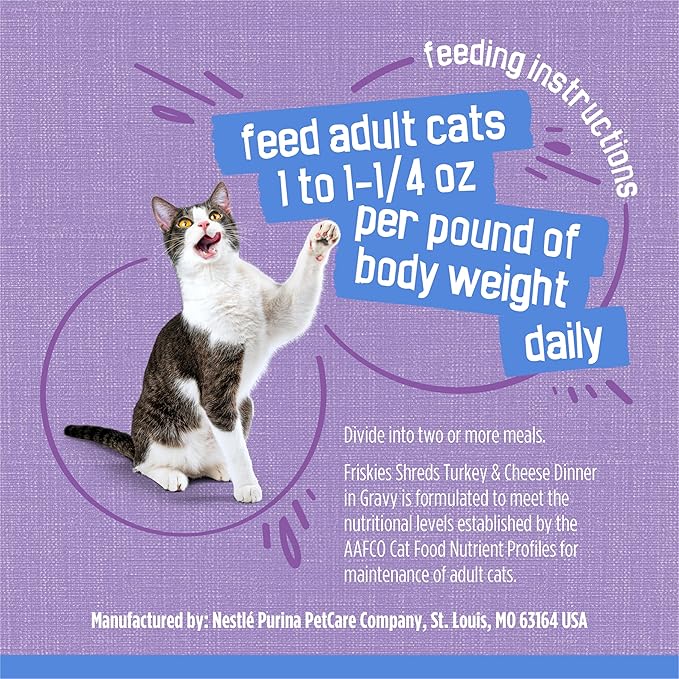 Purina Friskies Shreds Turkey and Cheese Dinner in Gravy High Protein Wet Cat Food - (Pack of 24) 5.5 oz. Cans