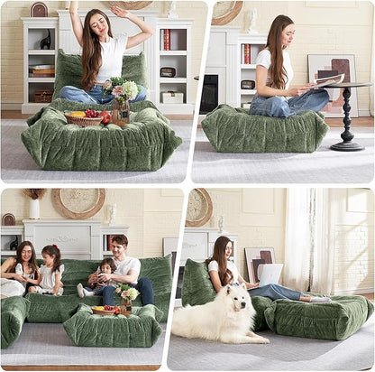 HABUTWAY Bean Bag Ottoman,Foot Rest,Fireside Chair Memory Foam Lazy Bean Bag Sofa for Living Room,Bedroom,Dorm,Office (Ottoman-Green)