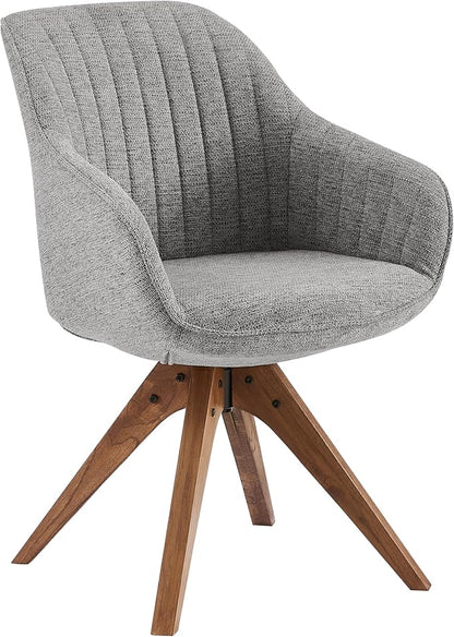 Art Leon Swivel Dining Chair - Mid Century Modern Fabric Upholstered Dining Room Chair with Wood Legs, Leisure Side Chair with Arms for Living Room, Gray