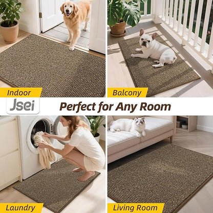 JSEI Dirt Trapper Door Mat 24"x36" Non-Slip Washable Entrance Mat, Dog Doormats, Absorbent & Fade-Resistant Floor Mats, Low Profile Welcome Mats for Entryway, Front Door, and Inside Entrance, Brwon