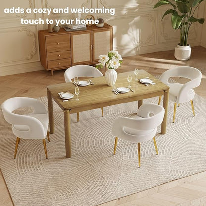 63" Dining Table for 4-6 People, Modern Farmhouse Rectangular Kitchen Table with Solid Wood Legs & Gold Trim, Large Long Dining Room Table for Living Room, Natural (Table Only)