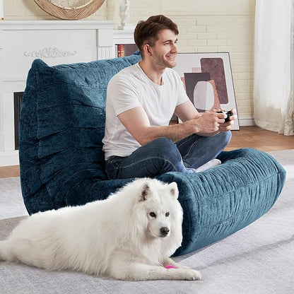 HABUTWAY Bean Bag Chair, Giant Bean Bag Chairs for Adults, Bean Bag Sofa with Filler Faux Fur, Memory Foam Bean Bag Couches Fireside Lazy Sofa for Living Room, Bedroom, Office (Navy Blue)