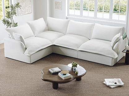 Lopzeho 111” Oversized Modular Sectional Sofa, Comfy Down Fill Cloud Couch, L Shaped 4 Seater Couches with Washable Cover, Convertible Sectional Couches for Living Room, Cream White