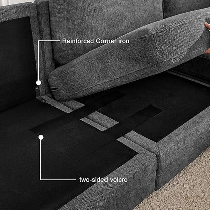 Mofolit 100“ L Shaped Couch with Reversible Chaise Sectional Sofa Corner Couches for Living Room,Apartment and Compact Spaces (Grey)