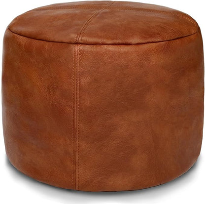 Thgonwid Unstuffed Faux Leather Pouf Cover, Handmade Footstool Ottoman Storage Solution, Floor Footrest Cushion, 16.5”Dx12”H, Amaretto