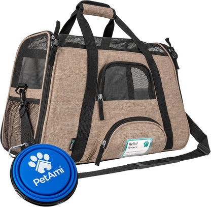 PetAmi Airline Approved Pet Carrier for Cat, Soft Sided Dog Carrier for Small Dog, Cat Travel Supply Accessories Indoor Cat, Ventilated Carrying Bag Medium Large Kitten Puppy, Small Heather Taupe