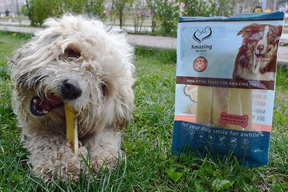 Amazing Dog Treats - Beef Cheek Strips Premium Dog Chew (6 Inch - 12 Pack) - NO Odor - Thick Cut - Rawhide Alternative - Beef Cheek Slice Chip Sticks - No Dyes, Chemicals, or Preservatives