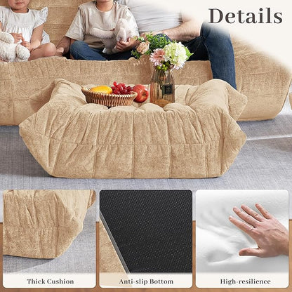 HABUTWAY Bean Bag Ottoman,Foot Rest,Fireside Chair Memory Foam Lazy Bean Bag Sofa for Living Room,Bedroom,Dorm,Office (Ottoman-Khaki)