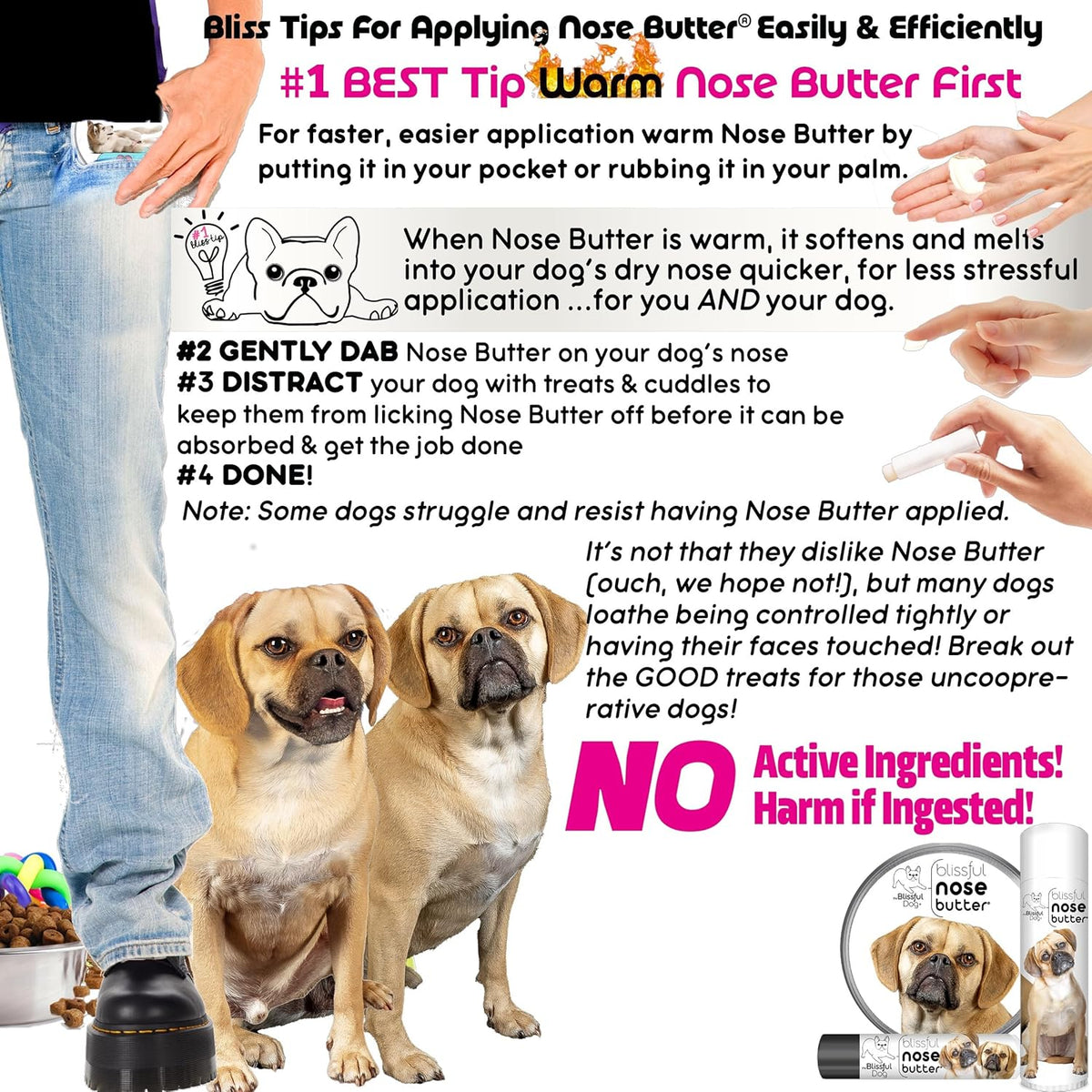 The Blissful Dog Puggle Nose Butter for Dry, Cracked Skin, Lick-Safe Dog Nose Balm with Moisturizing Shea Butter, Almond, Olive, and Essential Oils, Pet Supplies, Uncented, 2 oz.