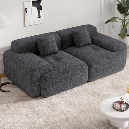 85" Cloud Loveseat Sofa in a Box, Modern Small Couch No Assembly Required, Comfy Deep Seat Boneless Couches for Living Room, Bedroom, Apartment, Grey-Black 1 PCS