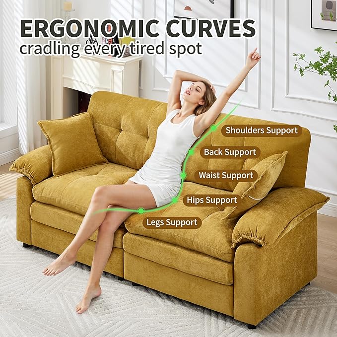 84" Loveseat Sofa, Modern Couches for Living Room,Double-Layer Cushion Cloud Couch with Deep Seat,Super Comfy Chenille Sofas,Sturdy Frame, Easy Assembly for Bedroom, Apartment, Office, Yellow