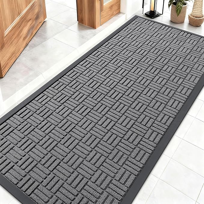 OLANLY Front Door Mat Outside Entrance 59x23, Absorbent, Heavy Duty Sturdy Natural Rubber Doormat Indoor Outdoor, Stain and Fade Resistant, Non-Slip Backing Low Profile Floor Mat for Entryway, Grey