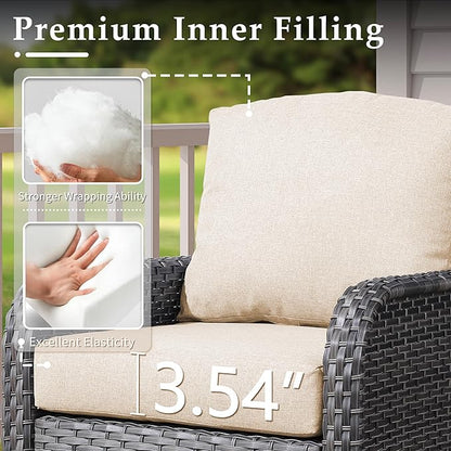 CAODOC 6-Piece Wicker Patio Furniture Set, All-Weather Rattan Conversation Bistro Loveseat Chair and Table Set for Backyard, Balcony and Deck with Soft Cushions and Metal Table(Beige)