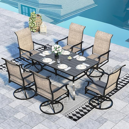 Sophia & William 7 Piece Outdoor Patio Dining Set, Patio Furniture Set with 6 Swivel High Back Patio Dining Chairs and Rectangular Metal Table, Textilene Fabric for Backyard, Poolside, Balcony