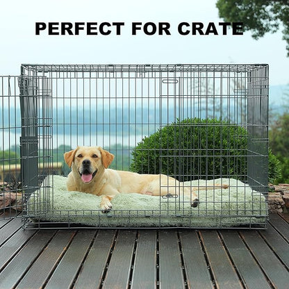 Bedfolks Waterproof XXL Dog Crate Bed, Plush Pad with Removable Cover, Faux Fur, Washable Kennel Bed, 47"x29", Sage Green