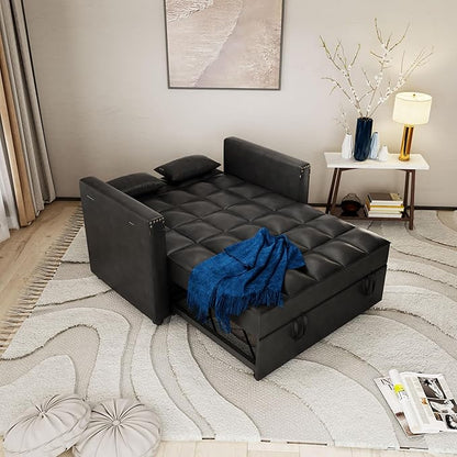 ORRD Convertible Sofa Bed, 3-in-1 Multi-Functional Faux Leather Sleeper Couch Pull-Out Bed, 48'' Loveseat Bed Chaise Lounge with Adjustable Backrest and Hidden Side Table for Living Room, Small Space