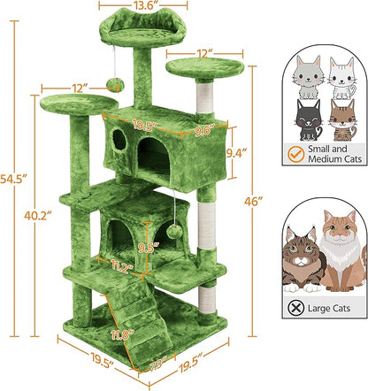 Yaheetech Cat Tree - 54in Tower with Condo, Scratching Posts & Balls, Perfect for Kittens