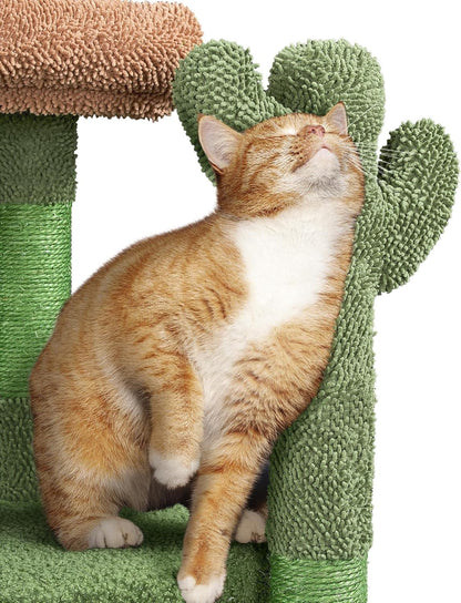 Yaheetech Cactus Cat Tree, 42in Cat Tower for Indoor Cats, Multi Level Kitten Condo Scratching Post, Cat Activity Center Pet Furniture w/Ball, Plush Perch, Platform, Basket