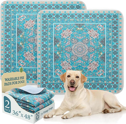 Homimp Washable Pee Pads for Dogs, 2 Pack Reusable Puppy Pads Waterproof, Absorbent and Leakproof Dog Pee Pads, Non Slip Puppy Training Pads, Pet Mat for Floor,Crate,Couch,Whelping,Blue, 36"x48"