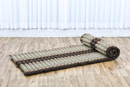 Leewadee - Foldable Floor Mattress - Japanese Roll Up Futon -Trifold Tatami Mat- Guest Floor Bed - Camping Mattress - Thai Massage Mat, Kapok Filled, 75 x 28 inches, Brown