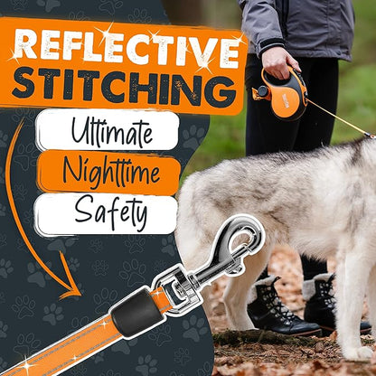 Mighty Paw Retractable Leash with Built-in Poop Bag Holder | 16' Long Retractable Dog Leash for Small Dogs, Medium Breeds & Large Pets with Tape for Quick Control. Poop Bags Included