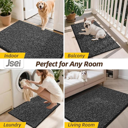 JSEI Dirt Trapper Door Mat 24"x36" Non-Slip Washable Entrance Mat, Dog Doormats, Absorbent & Fade-Resistant Floor Mats, Low Profile Welcome Mats for Entryway, Front Door, and Inside Entrance, Black