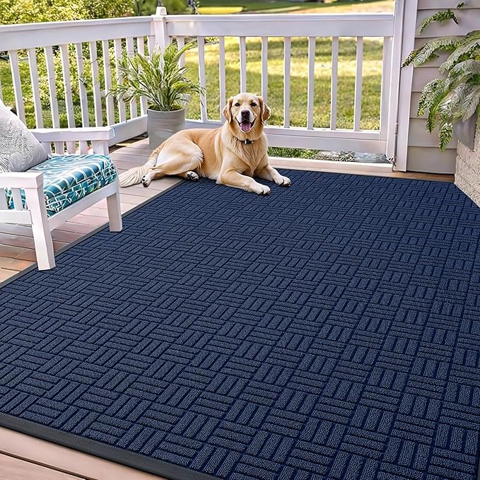 OLANLY Front Door Mat Outside Entrance 71x47, Absorbent, Heavy Duty Sturdy Natural Rubber Doormat Indoor Outdoor, Non-Slip, Stain and Fade Resistant, Low Profile Floor Mat for Entryway, Navy Blue