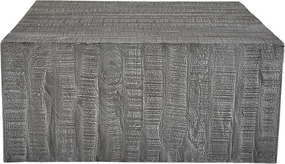TUP THE URBAN PORT Rydan Coffee Table | 33 Inch Square Block Top | Sandblasted Gray Mango Wood