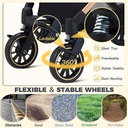 Pet Stroller for Small Medium Dogs, Lightweight Small Dog Stroller for Dogs Cats with 6 Shock Absorption System, Detachable Carrier Suitable for Car Seat & Hand Carry, Safe Outings, Gray