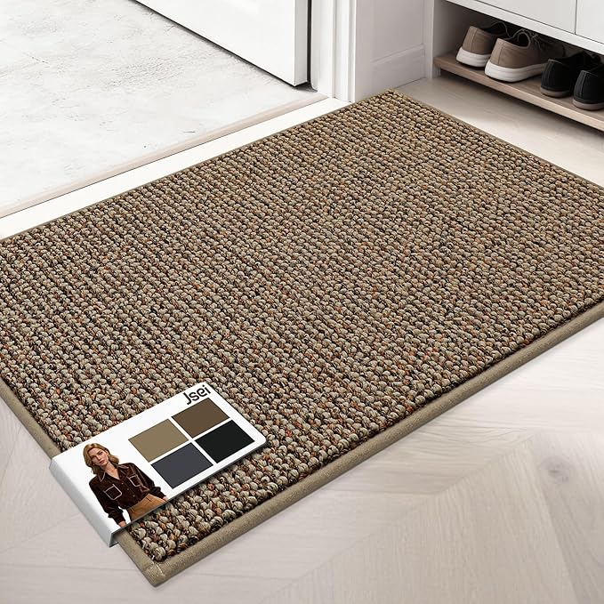 JSEI Dirt Trapper Door Mat 24"x36" Non-Slip Washable Entrance Mat, Dog Doormats, Absorbent & Fade-Resistant Floor Mats, Low Profile Welcome Mats for Entryway, Front Door, and Inside Entrance, Taupe