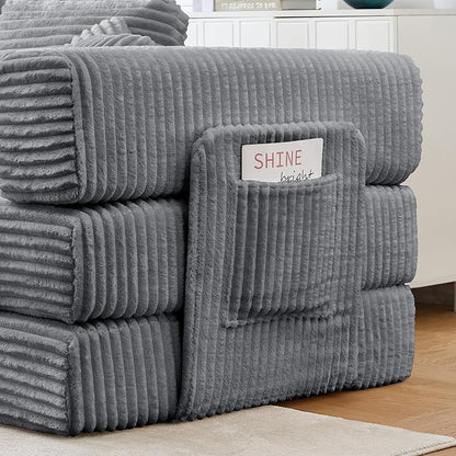79.5" Folding Convertible Sofa Bed with Side Storage Pockets, 4-in-1 Corduroy Boneless Couch, No Assembly Loveseat Sleeper, Floor Sofa Daybed Futon Couch for Living Room Bedroom Lounge, Grey Upgraded