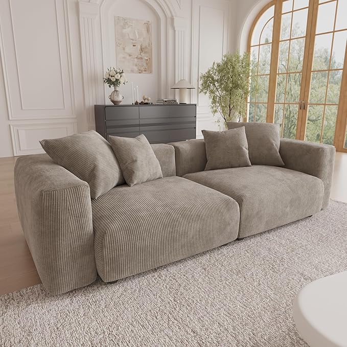 Sectional Couches for Living Room,102inch Cloud Couch Modular Sectional Sofa,Modern Corduroy Couch Love Seat,Cushion Covers Removable& Washable (Brown)