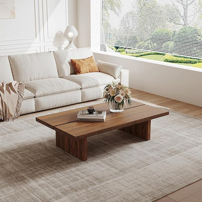 Modern Rectangle Coffee Table, Wood Living Room Table, Walnut Brown Japanese Tea Table for Home Office Apartment, 47.24"