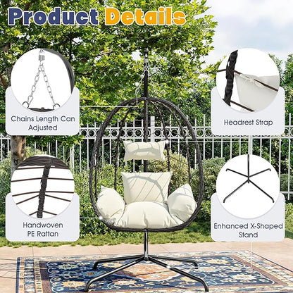 Egg Chair with Stand, Patio Wicker Bifanuo Hanging Chair, Hammock Swing Chair, 350LBS Capacity for Bedroom, Balcony, Garden(BR-BE)
