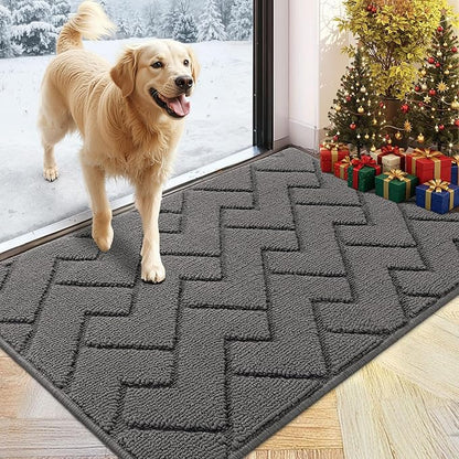 hicorfe Indoor Doormat,Front Back Door Mat Rubber Backing Non Slip Door Mats 24"x35" Absorbent Resist Dirt Entrance Doormat Inside Floor Mats for Entryway Washable Low-Profile (Grey)