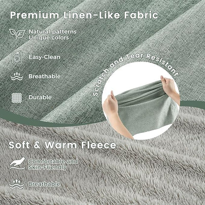 Miguel Faux Linen Dog Bed with Removable Cushion Pillow for Medium Small Dogs, Washable Pet Bed with Side Easy to Wash Puppy Bed, Rectangle Cat Bed for Indoor Cat with Anti-Slip Bottom, Green 30 Inch