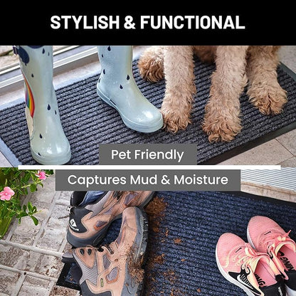 Sierra Concepts Front Door Mat X-Large Welcome Floor Mats - Entryway Indoor Outdoor Entrance Doormat, Patio, Porch, Muddy Dog Shoe, Inside Outside Low Profile 48x36in, 2-Pack Blue