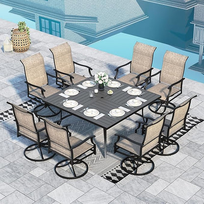 Sophia & William 9 Piece Outdoor Patio Dining Set, Patio Furniture Set with 8 Swivel High Back Patio Dining Chairs and Square Metal Table, All Weather Textilene Fabric for Backyard, Poolside, Balcony