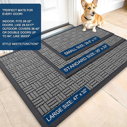 OLANLY Front Door Mat Outside Entrance 59x23, Absorbent, Heavy Duty Sturdy Natural Rubber Doormat Indoor Outdoor, Stain and Fade Resistant, Non-Slip Backing Low Profile Floor Mat for Entryway, Grey